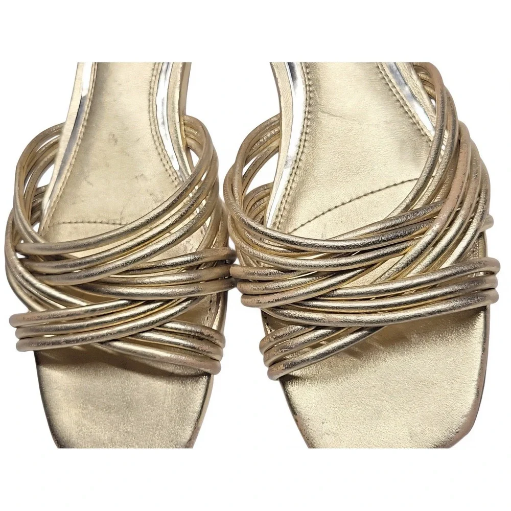 Paige Womens Dina Strap Square Toe Leather Gold Slide Sandal Sz 7 - Picture 5 of 7